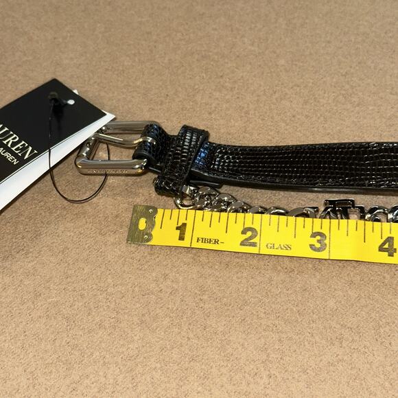 LAUREN RALPH LAUREN Womens Logo-Chain Lizard-Embossed Skinny Leather Belt Large